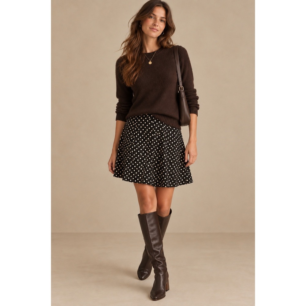 Jones New York Signature Petite Black Polka Dot A-Line Cotton Skirt 14P